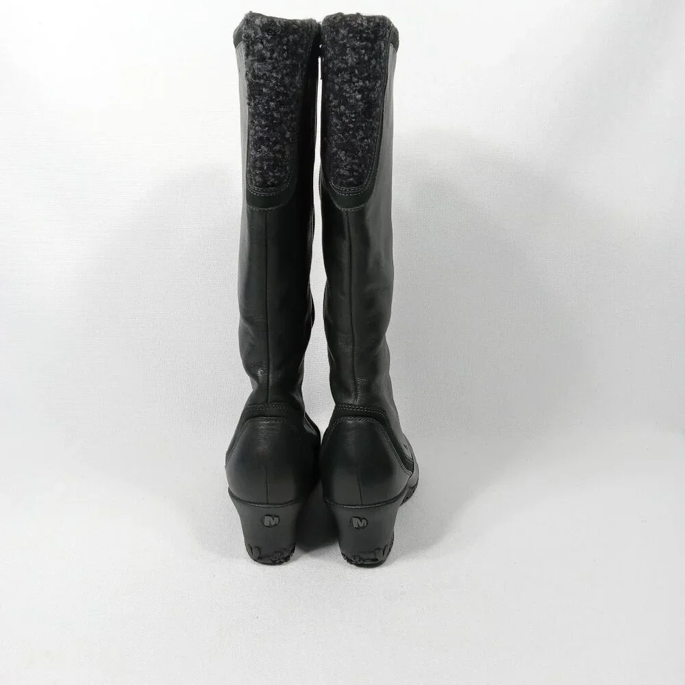 MERRELL Larkspur Black Leather Knee High Winter Boot Womens Size 8